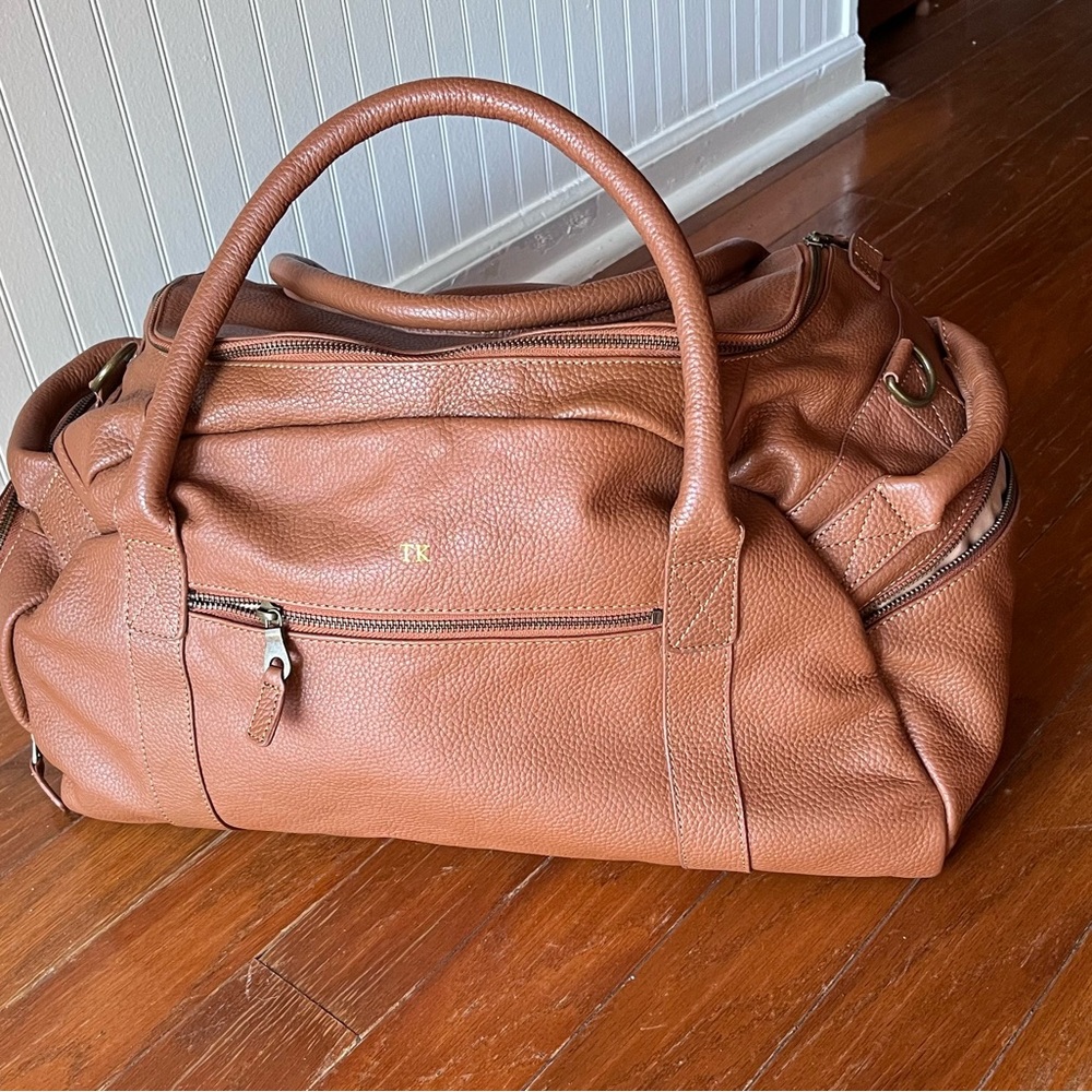 Mark & Graham Harvey Overnight Bag Pebbled Leather Brown Luxury Soft Retail $359